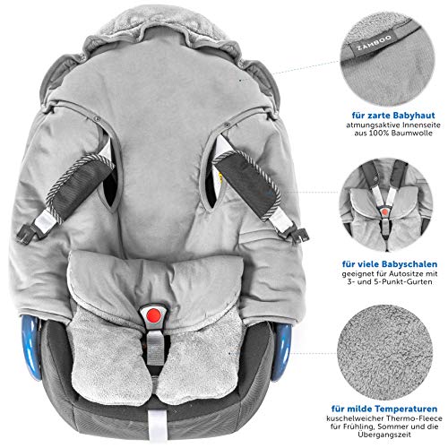 Zamboo Manta envolvente bebé con pies, capucha y bolsa - Primavera - Otoño/Arrullo para sillas Grupo 0+(se adapta a Maxi-Cosi/Cybex/Römer) y cochecitos - Gris