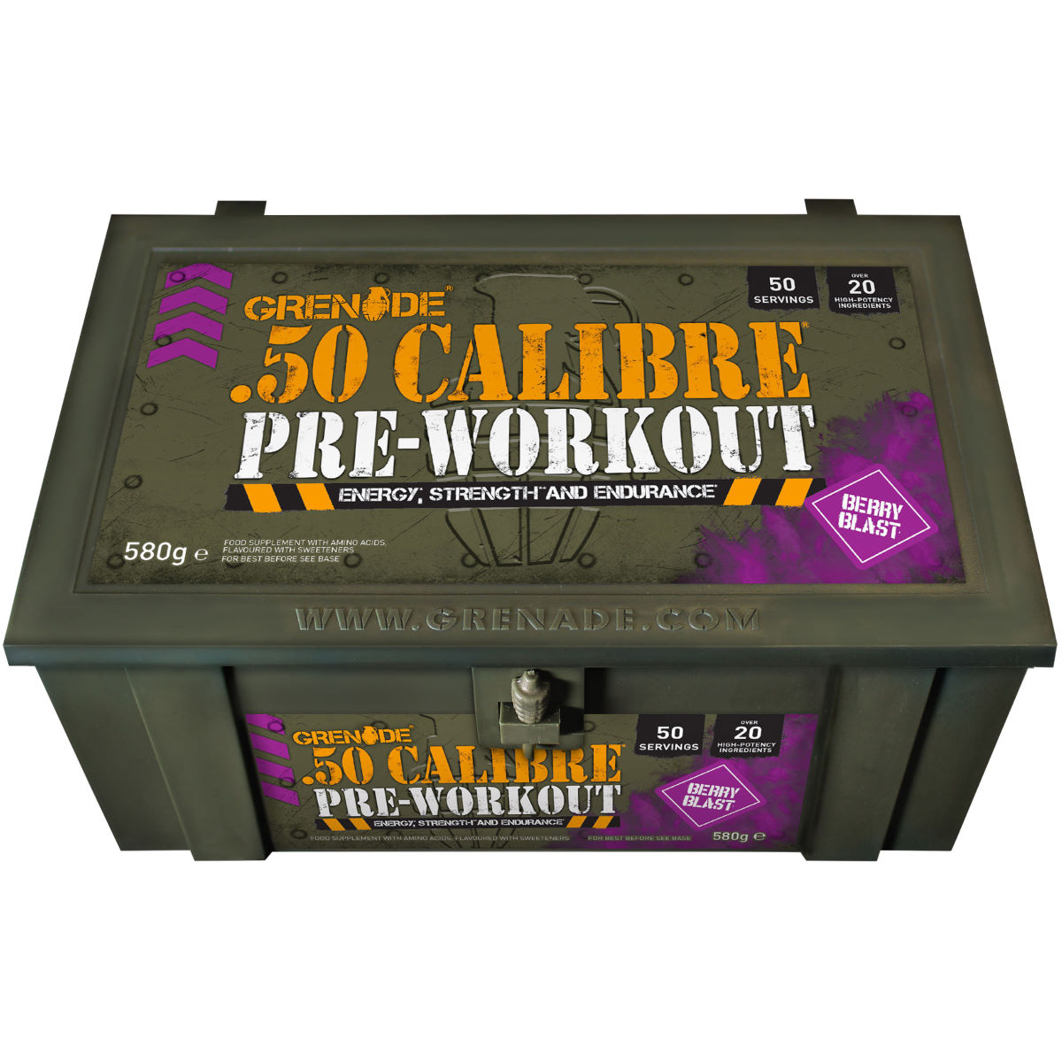 Suplemento de preentrenamiento Grenade 50 Calibre Ammo Box (580 g) - Creatina en comprimidos
