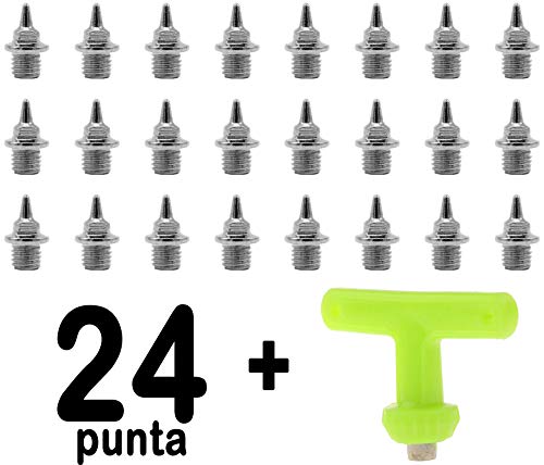 24 Clavos de Atletismo de Recambio de 12mm de Forma de Cono para Zapatillas de Atletismo de Las pincipales Marcas de Zapatillas de Clavos. para Cross y Campo a través. Llave incluida.