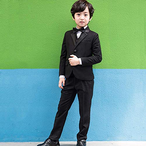 5 Piezas Traje para Niño, Niño Corte Ajustado Traje, Negro Clásico Traje, Traje de Boda para Niño (3 años)