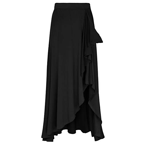Agoky Falda Irregular de Danza para Mujer Falda Larga de Ballet Baile Flamenco Latino Tango Sevillanas Traje Falda Danza del Vientre Chica Dancewear Negro Small