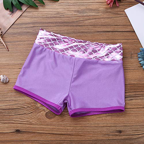 Alvivi 2Pcs Ropa Deporte con Lentejuelas Camisa Tirantes Tank Top Niña Gimnasia Pantalones Cortos Deportivos para Ejercicio Fitness Bikini Niña Lavender 6 Años