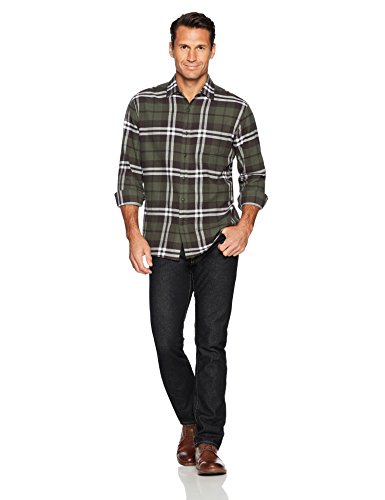 Amazon Essentials - Camisa de franela a cuadros de manga larga y ajuste regular para hombre, Verde (Olive Plaid), US S (EU S)