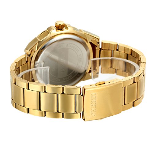 Avaner Reloj Dorado de Esfera Oro de Color, Reloj de Caballero Cuarzo, 3 Subdiales de Decoración, Grande Reloj de Hombre Acero Inoxidable Hip Hop Style, Regalo Navidad (Dorado)
