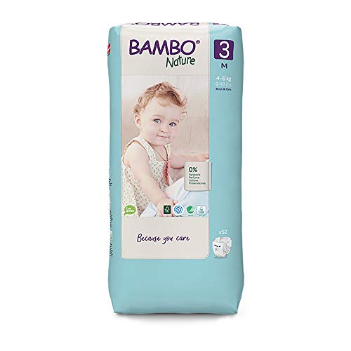 Bambo Nature Pañales ecológicos de tamaño 3, tamaño 3, 4 – 8 kg, alto paquete de 52