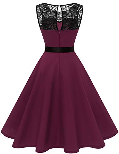 Bbonlinedress Vestido Mujer Corto Fiesta Boda Encaje Sin Mangas Burgundy M