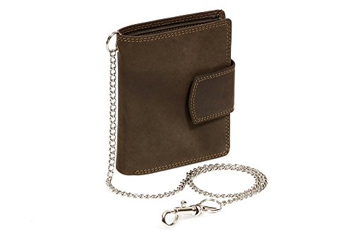 Biker Cartera con Cadena Cromo y Cierre Externo para señores Motociclista Monedero para señoras Trucker Vintage-Style LEAS MCL, Piel auténtica, marrón - ''LEAS Chain-Series''