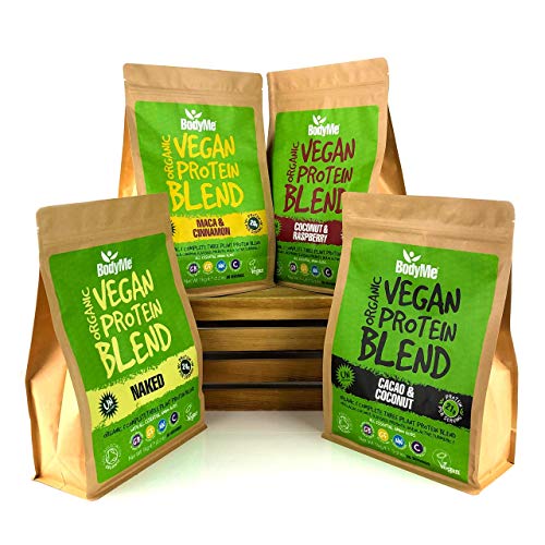 BodyMe Mezcla de Proteina Vegana Organica en Polvo | Crudo Cacao Coco | 1kg | Sin Edulcorante | Baja Carb | Sin Gluten | 3 Proteinas Veganas | 21g Proteina Vegetal Completa | Aminoacidos Esenciales