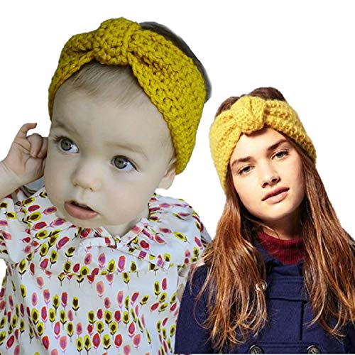 Boomly Madre-Bebé Invierno Tejer Lana Venda Anudado Head Wrap Band Hair Band Turbante Fotografía Atrezzo Accesorio Para El Pelo Para Padres Y Niños (Negro)