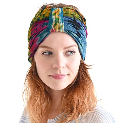 Casualbox Tie Dye Cinta para El Pelo Hippie Moda Elástico Cabeza Envolver Tapa 60'S 70'S Retro Bandana Psicodélico Flor Patrón A