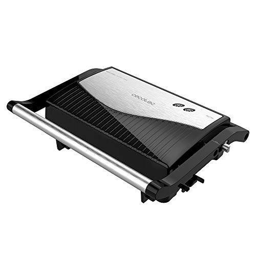 Cecotec Panini Grill, Parrilla eléctrica, Plancha Sandwichera con Revestimiento de Piedra RockStone. Apertura de 180º,750 W y superficie 23x14,5. Pinza de cierre y Hueco recogecables. Rock´nGrill 750
