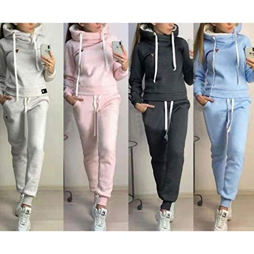Chándal de 2 piezas para mujer, con manga larga, forro cálido, sudadera con capucha y pantalón deportivo de running, S-5XL azul claro S