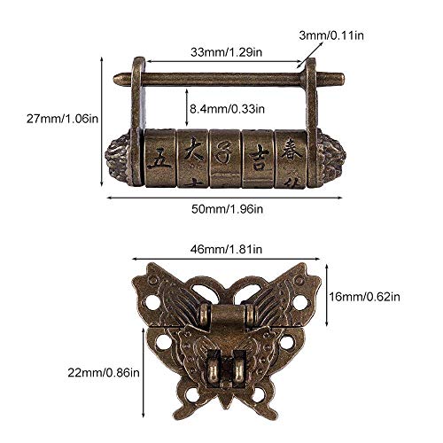 Combinación de caracteres chinos Vintage Lock & Butterfly pestillo Hasp & Tornillos para gabinete Joyero Caja de Regalo