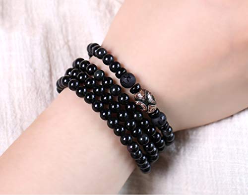 Deykhang Feng Shui Obsidiana 108 Mala Cuentas de Piedra Pulsera Grano de la Piedra del Tercer Ojo del Tigre del Ojo Pulsera para la meditación relajación de la Yoga budistas,For Women