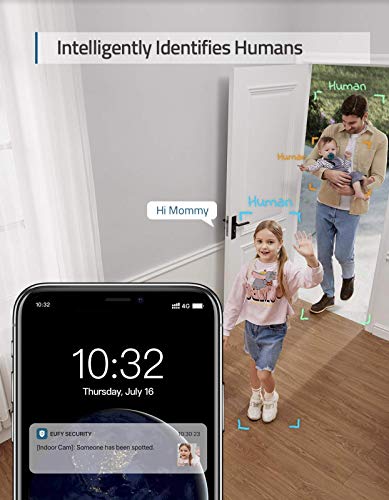 eufy 2K cámara IP wifi de vigilancia para interiores, cámara de seguridad pan-tilt enchufable, reconocimiento de personas, con asistente de voz, sensor de movimiento, HomeBase No es necesario
