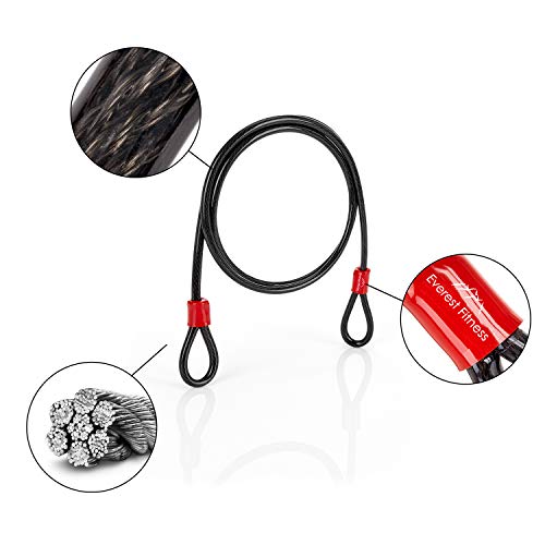 EVEREST FITNESS Cable Antirrobo Universal de Acero Revestido en Plástico, 200 cm - Cuerda de Bucle, Cable de Acero, Candado de Cadena