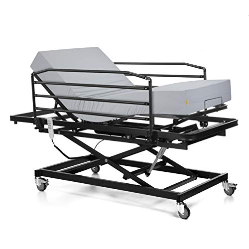 Ferlex - Cama articulada asistencial con Carro Elevador y Ruedas | Colchón Sanitario viscoelástico | Barandillas abatibles (105x190)
