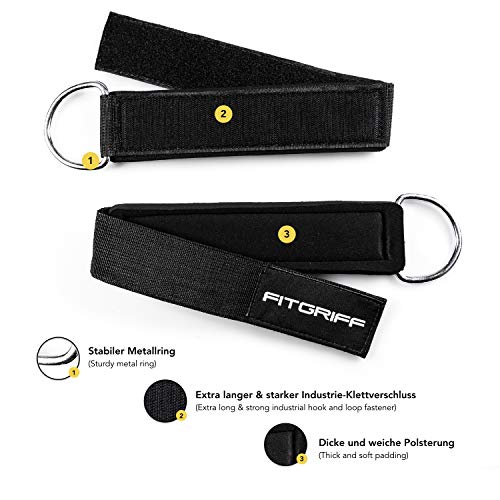 Fitgriff® Tobillera para Polea (Acolchado)- 2 Piezas Correas Tobillos Gym Cable Maquinas, Gimnasio, Fitness - Mujeres y Hombres (Black)