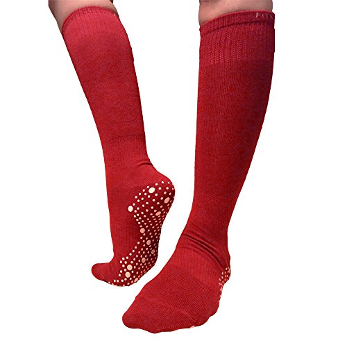 FitSox Pilates, Yoga, Barre, Ballet, Baile, Aptitud, Artes Marciales, Gimnasio, Rutina De Ejercicio, Antideslizante, Apretón, Patinar, Prevención De Caída, Hospital, Calcetines. (Maroon/Blanca Largo)