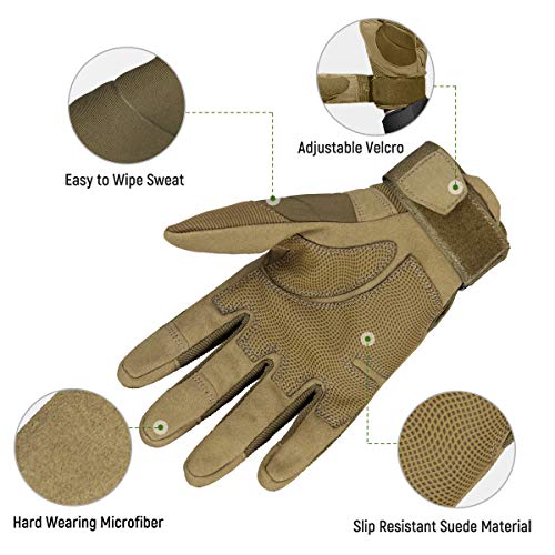 FREE SOLDIER Guantes Moto Verano Hombre Guantes Tacticos Militares Combate para Deportes al Aire Libre, Escalada, Ciclismo, Bicicleta Montaña, MTB, Airsoft, Paintball (S, Dedo Completo/Sand Color)