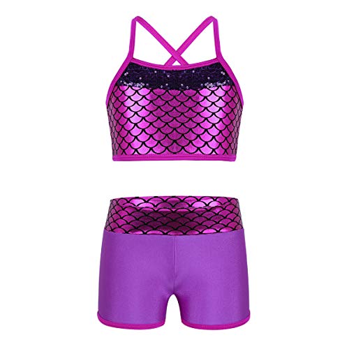 Freebily 2Pcs Tankini Deportivo de Gimnasia o Danza Ballet para Niñas Maillots de Fitness Ejercicio Body Clásico Tankini de Sirena de Playa Verano Chicas Rosa Rojo 8 Años
