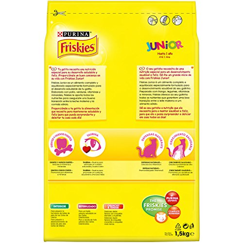 Friskies - Gato Junior con Pollo, Leche y Verduras añadidas, 1,5 Kg