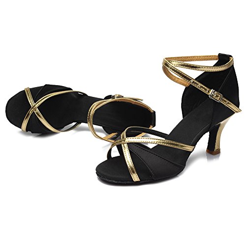 HIPPOSEUS Mujer Zapatillas Latin Dance, Punta Abierta, Estrecha,ES805-7,Negro Color,EU 39