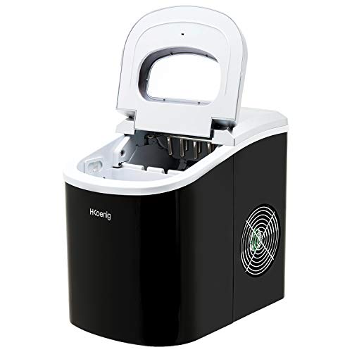 H.Koenig KB12 Máquina silenciosa para Hacer Hielo, 100 W, Capacidad 12 kg, Entre 6 y 13 Minutos, 2 Tamaños de Cubitos, Negro, Plástico, 90 W, Acero Inoxidable