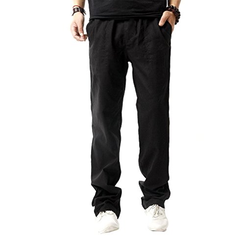 Hoerev Pantalones de Lino Informales de Verano para Hombre Estilo Playero,Blanco,Large