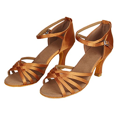 HROYL Zapatos de Baile Latino Mujer Salsa Tango Bachata Vals Zapatos de Baile de Salon,213-Marrón-7,EU 37.5