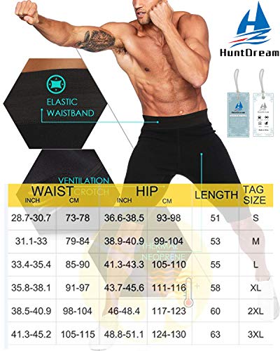 HuntDream Pantalones de Sauna para Adelgazar para Hombres Neopreno de Sudor Caliente para Bajar de Peso Quemador de Grasa Body Shaper Sudor Capris Shorts (Negro, Large)
