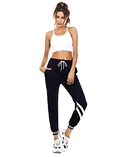 iClosam Pantalones Chándal Mujer Largos Algodón Pantalon Deportivos Comodo para Yoga Fitness Jogger Casual (L, Estilo 1 : Azul)