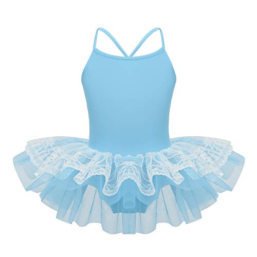 iiniim Maillot de Ballet Niña Tutú Encaje Flor Vestido de Danza Princesa Traje de Baile Leotardo con Falda Malla Gimnasia Disfraz Bailarina Fiesta para Niñas 2-10 Años Azul 8 años