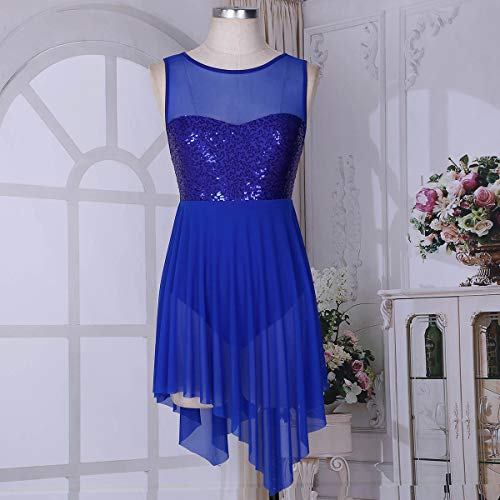 iiniim Maillot Espalda Cruzada Malla Lentejuelas Brillante Vestido de Danza Ballet Baile Mujer Leotardo Gimnasia Clásico Body Adulto Mono Bodysuit Ropa Traje Fiesta Actuación Azul Small