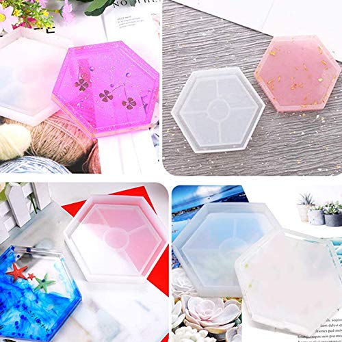 Jcevium 8 paquetes de posavasos hexagonales de silicona con forma de resina de resina de epoxi para fundir con resina, hormigón y cemento.