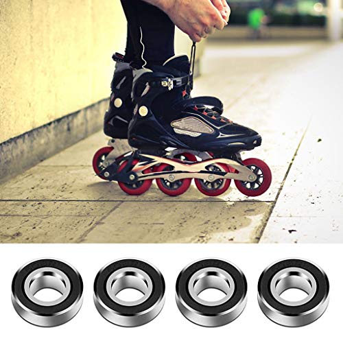 JZZJ 8 Piezas de Rodamientos Rodamientos de Skate Cojinetes de Patines de Rueda y Longboard 608 2RS, Doble Blindado, Rojo y Negro