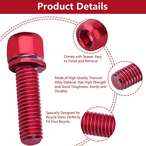 Keenso Tornillo de Bicicleta, 6 Piezas M5 * 18 mm Tornillos Plateado Tornillos de Dirección de Bicicleta (Rojo)