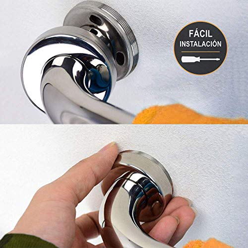 Kibath 225041 Asa de seguridad antideslizante 40cm de acero inoxidable 304 con acabado en cromo brillo y 6 puntos de anclaje, tacos y tornillos incluidos, 40 Cm