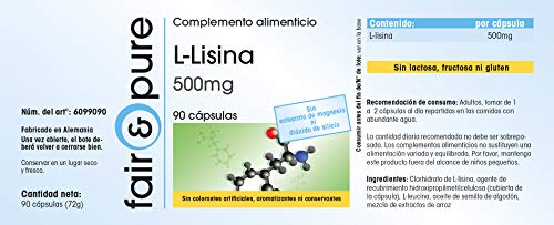 L-Lisina 500 mg - Vegana - Aminoácido esencial - Alta pureza - 90 Cápsulas