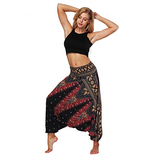LATH.PIN - Pantalones Harem para mujer, estilo bohemio, de turca, anchos, étnicos, estampado de tallas fuertes para Pilates, yoga, baile, playa, etc. Stile 1 Talla única