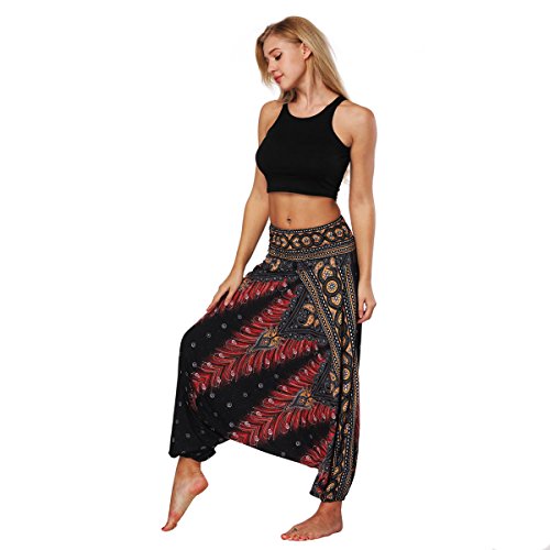 LATH.PIN - Pantalones Harem para mujer, estilo bohemio, de turca, anchos, étnicos, estampado de tallas fuertes para Pilates, yoga, baile, playa, etc. Stile 1 Talla única