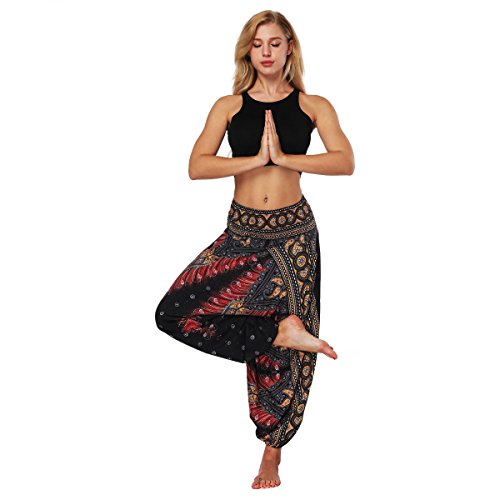 LATH.PIN - Pantalones Harem para mujer, estilo bohemio, de turca, anchos, étnicos, estampado de tallas fuertes para Pilates, yoga, baile, playa, etc. Stile 1 Talla única