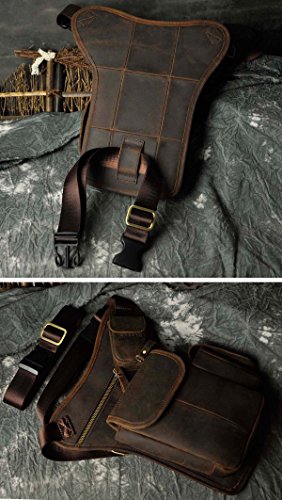 Le'aokuu Hombres Cuero Genuino Bolso Cintura Bolsa de Pierna Bolsa para Hombres Bolso Multifuncional Militar Táctico Moto Bicicleta Senderismo Deportes Camping Montar 3106 (0 3106 Negro marrón)