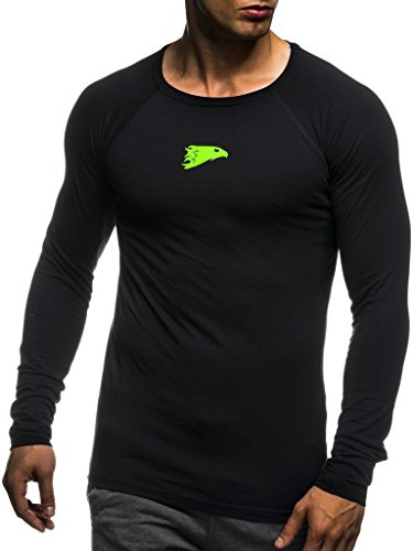 Leif Nelson Gimnasia Ropa de Deporte para Hombre Cuello Sudadera tripulación LN-6283 Verde Negro Small