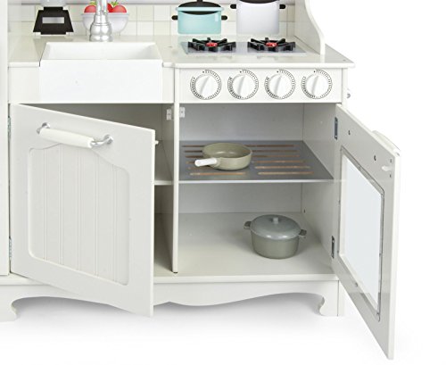 Leomark Grande Big Vintage Cocina Madera Infantil De Juguete - color Blanco - Accesorios con teléfono, nevera, Para Niños, iluminación y efectos de sonido, altura: 102 cm