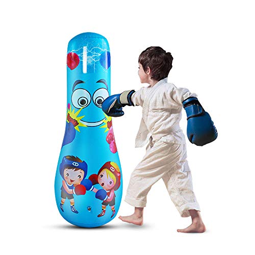 LncBoc Saco de boxeo para niños de 125 cm, juguete de boxeo de pie libre para niños, bolsas de boxeo de fitness independientes, bolsa de boxeo pesada, bolsa de velocidad para niños MMA (azul)