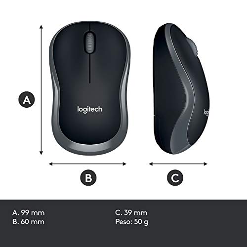Logitech M185 Ratón Inalámbrico, 2.4 GHz con Mini Receptor USB, Batería 12 Meses, Seguimiento Óptico 1000 DPI, Ambidiestro, PC/Mac/Portátil, Gris