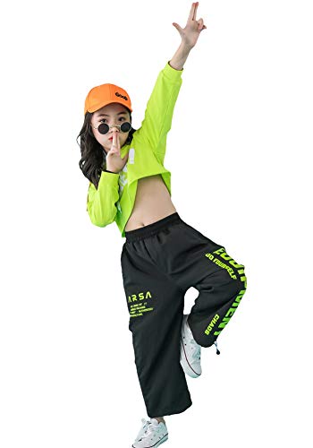 LOLANTA 2 Piezas de Ropa de Baile Callejero para niña Hip Hop, Sudadera Corta + Pantalones de chándal