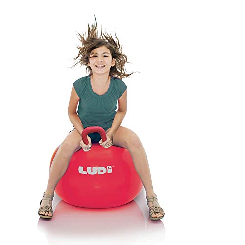 LUDI |90101 |Balón de Salto XXL - Rojo | Mango Adaptado - Balón Inflable Grande - Plástico Grueso y Elástico - Juguete de Interior y Exterior - para ser un As del Rebote | A Partir de los 5 Años