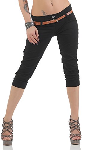 Malito Capri-Pantalones con imitación de Cuero cinturón 5398 Mujer (XL, Negro)